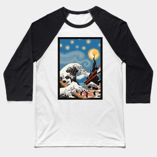 Great Wave Starry Night Baseball T-Shirt